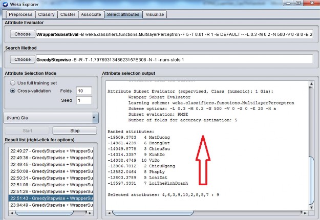 Hình 3 3 Kết quả trích chọn thuộc tính sử dụng weka Kết quả cho thấy rằng 3