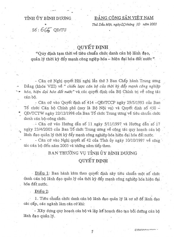 Nguồn Tác giả tổng hợp từ 18 QUYẾT ĐỊNH 665 QĐ TU CỦA TỈNH ỦY BÌNH DƯƠNG 1