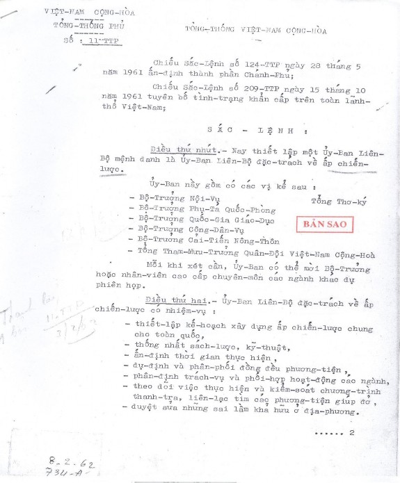 Nguồn Phủ Tổng thống đệ nhất Việt Nam Cộng hòa 1962 Sắc lệnh thiết lập 7