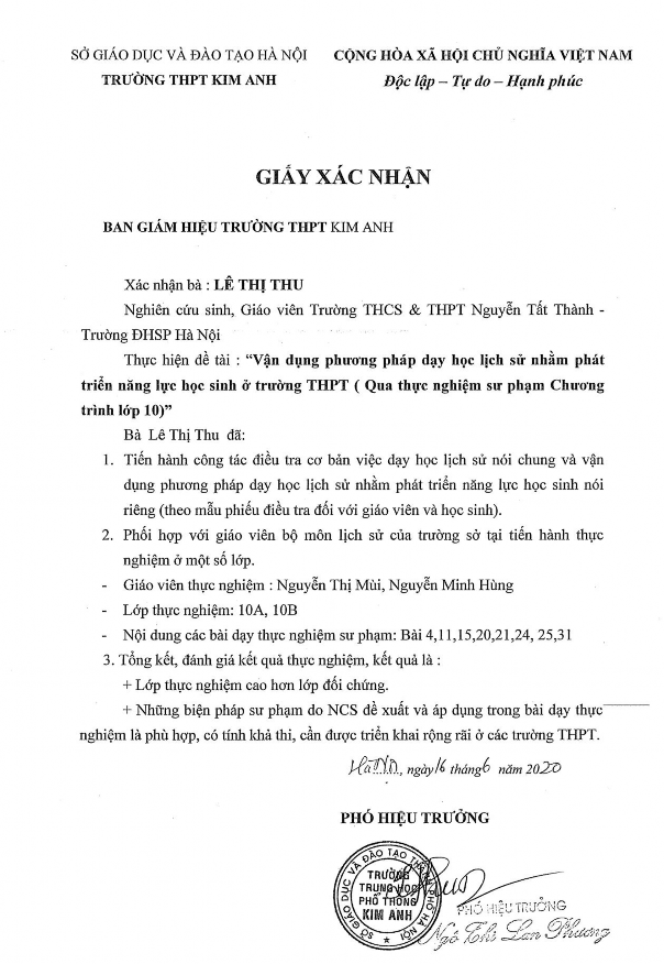 Vận dụng phương pháp dạy học môn Lịch sử ở trường Trung học phổ thông nhằm phát triển năng lực học sinh Qua thực nghiệm chương trình lớp 10 - 27 2
