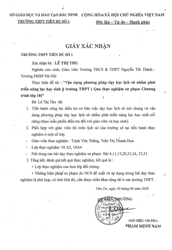Vận dụng phương pháp dạy học môn Lịch sử ở trường Trung học phổ thông nhằm phát triển năng lực học sinh Qua thực nghiệm chương trình lớp 10 - 27 3