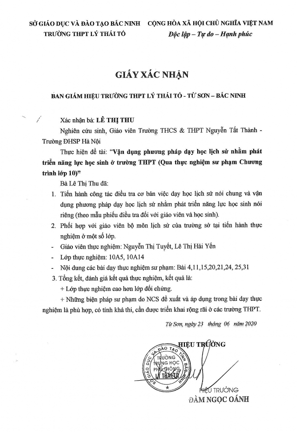 Vận dụng phương pháp dạy học môn Lịch sử ở trường Trung học phổ thông nhằm phát triển năng lực học sinh Qua thực nghiệm chương trình lớp 10 - 27 4