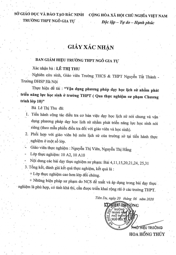 Vận dụng phương pháp dạy học môn Lịch sử ở trường Trung học phổ thông nhằm phát triển năng lực học sinh Qua thực nghiệm chương trình lớp 10 - 27 5