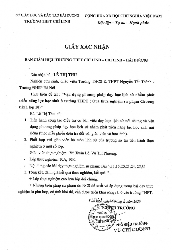 Vận dụng phương pháp dạy học môn Lịch sử ở trường Trung học phổ thông nhằm phát triển năng lực học sinh Qua thực nghiệm chương trình lớp 10 - 27 6
