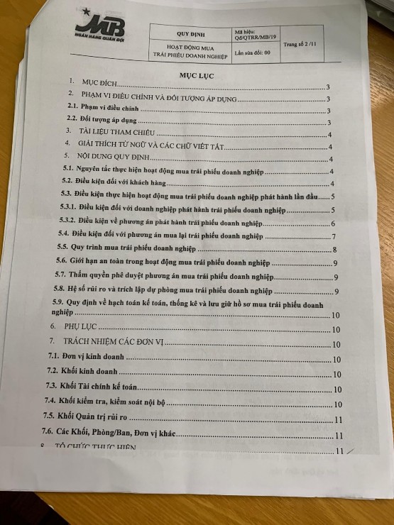 LỤC XIX QUY ĐỊNH HOẠT ĐỘNG MUA TRÁI PHIẾU DOANH NGHIỆP TẠI NGÂN HÀNG TMCP MB 4