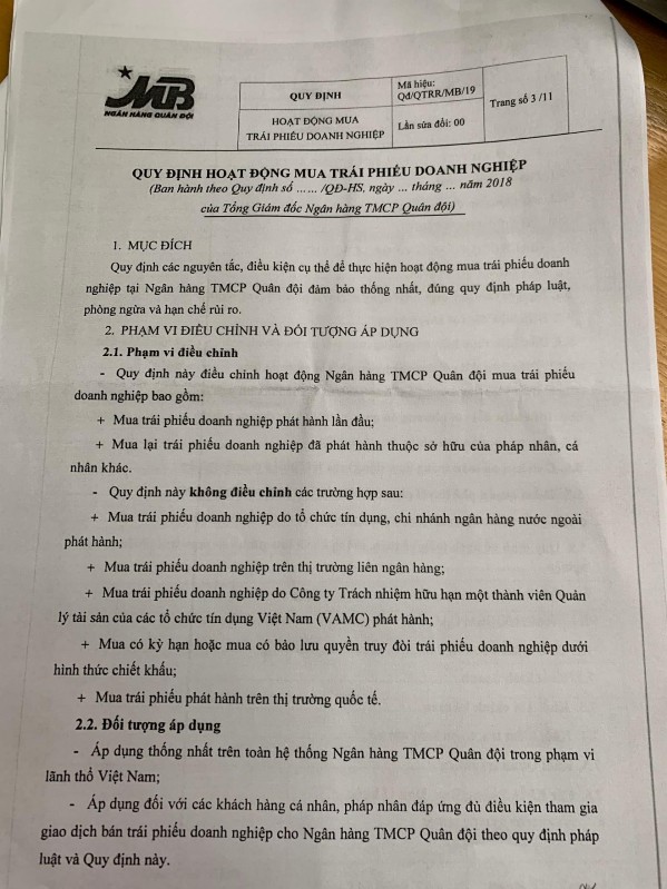 LỤC XIX QUY ĐỊNH HOẠT ĐỘNG MUA TRÁI PHIẾU DOANH NGHIỆP TẠI NGÂN HÀNG TMCP MB 5
