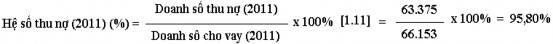 Như vậy hệ số thu nợ trong năm 2011 của các chi nhánh NHTM trên địa bàn Vùng 1
