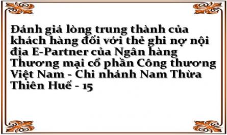 Đánh giá lòng trung thành của khách hàng đối với thẻ ghi nợ nội địa E-Partner của Ngân hàng Thương mại cổ phần Công thương Việt Nam - Chi nhánh Nam Thừa Thiên Huế - 15