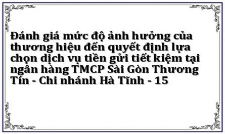 Đánh giá mức độ ảnh hưởng của thương hiệu đến quyết định lựa chọn dịch vụ tiền gửi tiết kiệm tại ngân hàng TMCP Sài Gòn Thương Tín - Chi nhánh Hà Tĩnh - 15