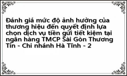 Đánh giá mức độ ảnh hưởng của thương hiệu đến quyết định lựa chọn dịch vụ tiền gửi tiết kiệm tại ngân hàng TMCP Sài Gòn Thương Tín - Chi nhánh Hà Tĩnh - 2