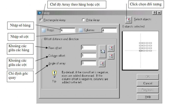 b Hộp thoại Porla Array 4 7 Vẽ mặt cắt bằng lệnh Hatch H hoặc BHatch Menu bar 2