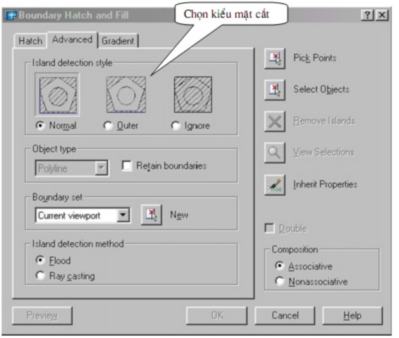 Island Detection Style Chọn kiểu mặt cắt Object type Nếu chọn Retain Boundary thì 6