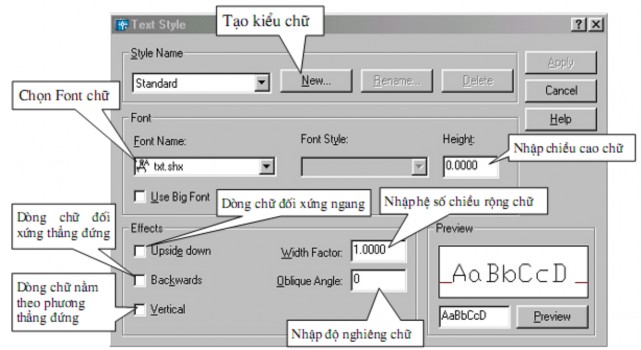 Ta có thể xem kiểu chữ vừa tạo tại ô Preview Có thể thay đổi tên và xoá 9