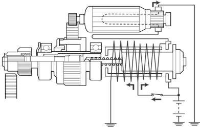 Bật khoá điện lên vị trí START dòng điện của ắc quy đi vào cuộn giữ và 1