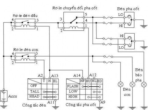 2 2 Sơ đồ mạch đèn chiếu sáng loại âm chờ có rơ le chuyển đổi pha cốt a 4