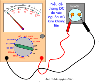 Để thang DC đo áp AC đồng hồ không lên kim tuy nhiên đồng hồ không hỏng 13