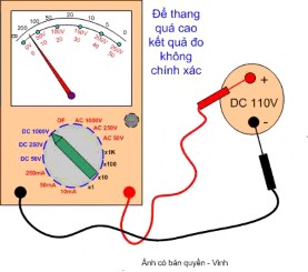 Dùng đồng hồ vạn năng đo điện áp một chiều DC Trường hợp để sai thang đo 14