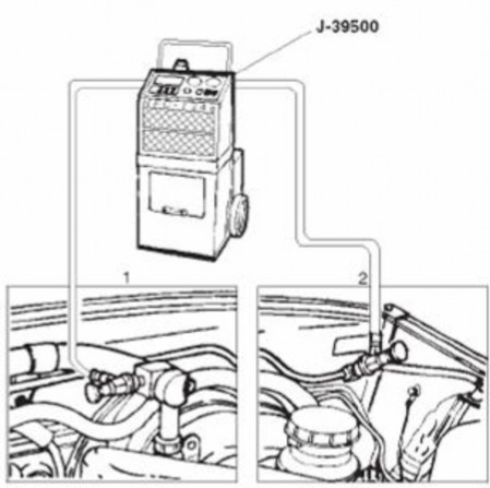Hình 2 2 27 Nạp gas bằng máy chuyên dùng J39500 Vị trí 1 nối với đường ống áp 1