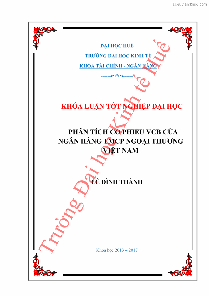 Khóa luận tốt nghiệp tài chính ngân hàng Phân tích cổ phiếu VCB của Ngân hàng TMCP Ngoại Thương Việt Nam - 1 Trang 1
