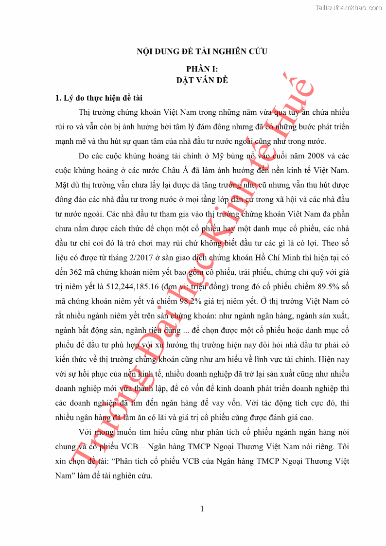 Khóa luận tốt nghiệp tài chính ngân hàng Phân tích cổ phiếu VCB của Ngân hàng TMCP Ngoại Thương Việt Nam - 1 Trang 12