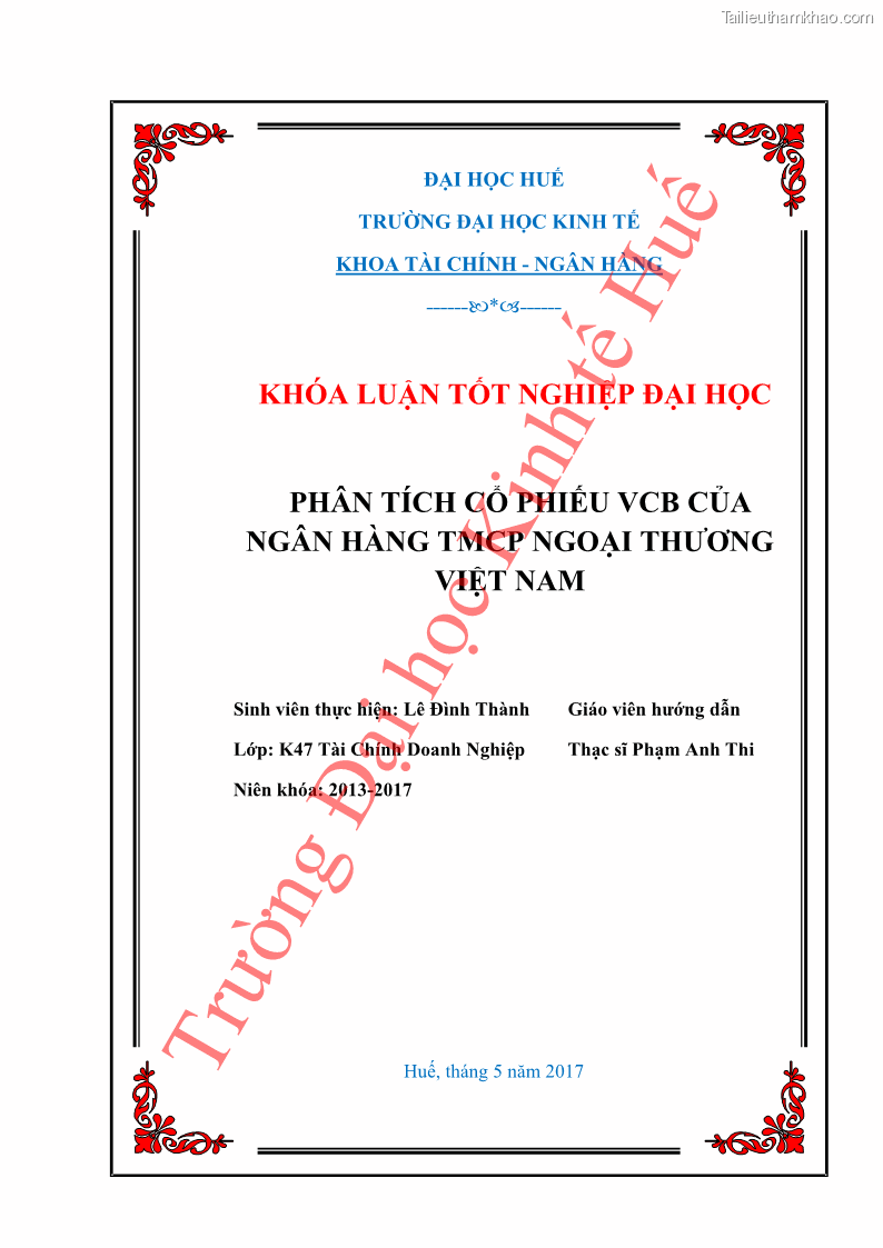 Khóa luận tốt nghiệp tài chính ngân hàng Phân tích cổ phiếu VCB của Ngân hàng TMCP Ngoại Thương Việt Nam - 1 Trang 2