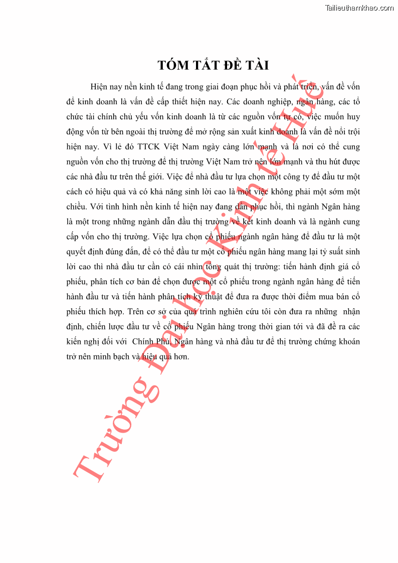 Khóa luận tốt nghiệp tài chính ngân hàng Phân tích cổ phiếu VCB của Ngân hàng TMCP Ngoại Thương Việt Nam - 1 Trang 3