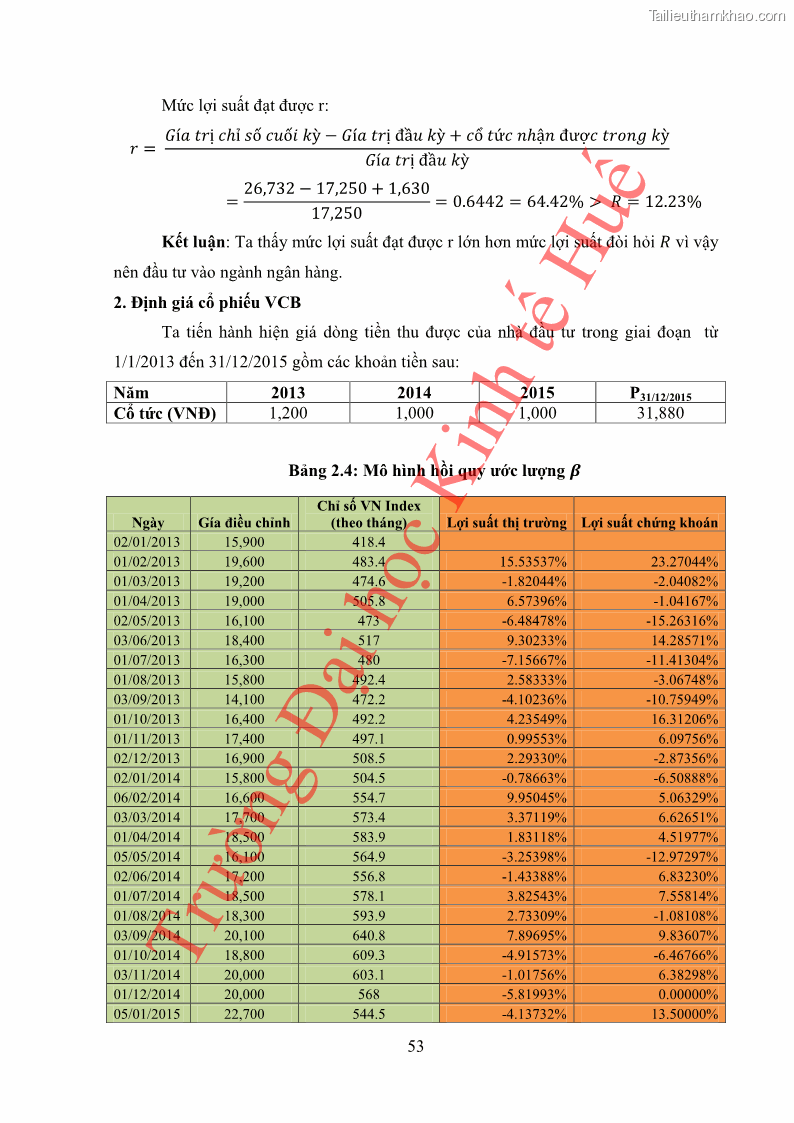 Khóa luận tốt nghiệp tài chính ngân hàng Phân tích cổ phiếu VCB của Ngân hàng TMCP Ngoại Thương Việt Nam - 6 Trang 64