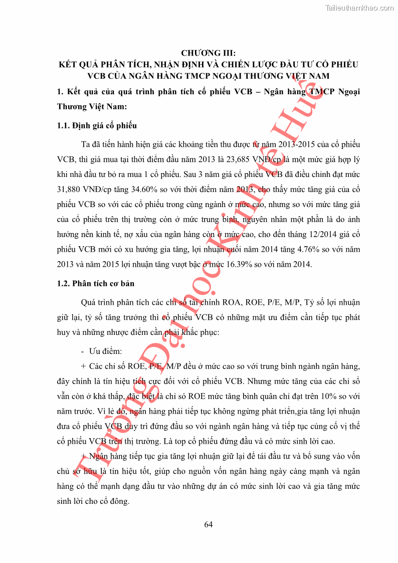 Khóa luận tốt nghiệp tài chính ngân hàng Phân tích cổ phiếu VCB của Ngân hàng TMCP Ngoại Thương Việt Nam - 7 Trang 75