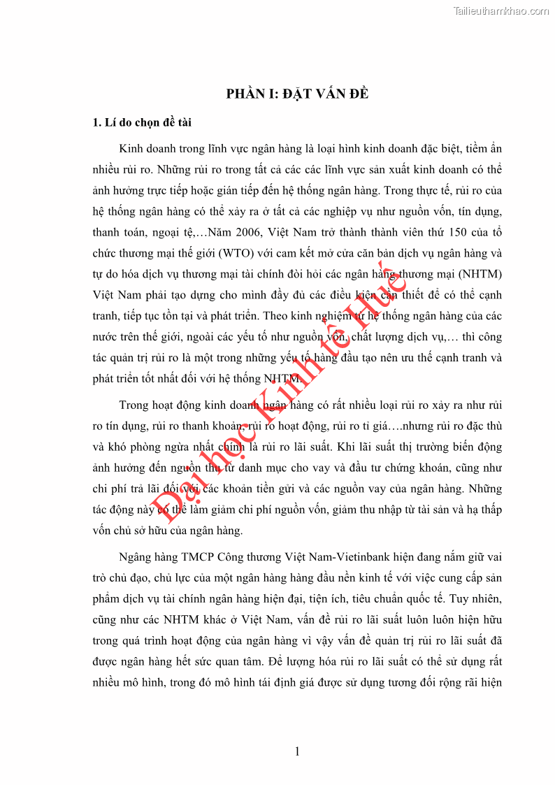 Khóa luận tốt nghiệp Ứng dụng mô hình tái định giá để đo lường rủi ro lãi suất tại Ngân hàng TMCP Công thương Việt Nam - Vietinbank - 1 Trang 11