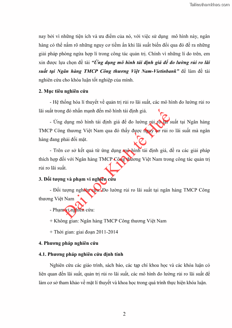 Khóa luận tốt nghiệp Ứng dụng mô hình tái định giá để đo lường rủi ro lãi suất tại Ngân hàng TMCP Công thương Việt Nam - Vietinbank - 1 Trang 12