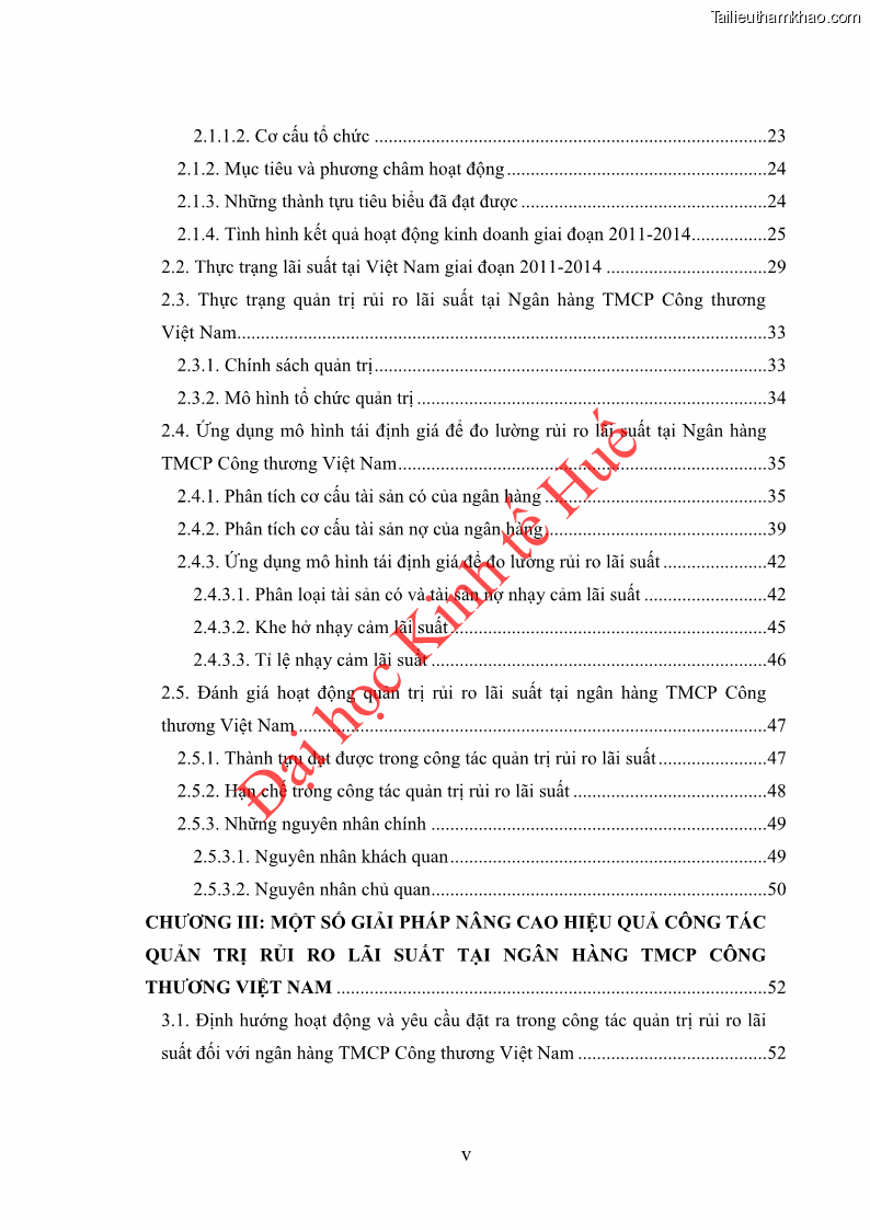 Khóa luận tốt nghiệp Ứng dụng mô hình tái định giá để đo lường rủi ro lãi suất tại Ngân hàng TMCP Công thương Việt Nam - Vietinbank - 1 Trang 5