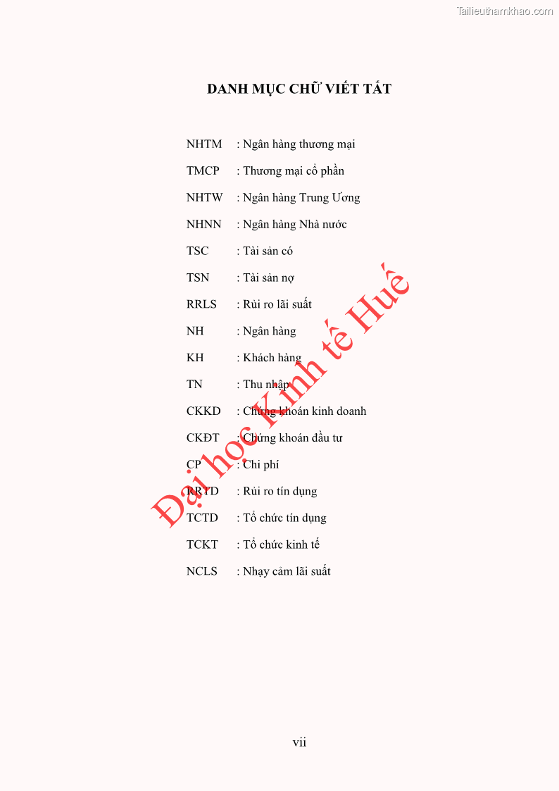 Khóa luận tốt nghiệp Ứng dụng mô hình tái định giá để đo lường rủi ro lãi suất tại Ngân hàng TMCP Công thương Việt Nam - Vietinbank - 1 Trang 7