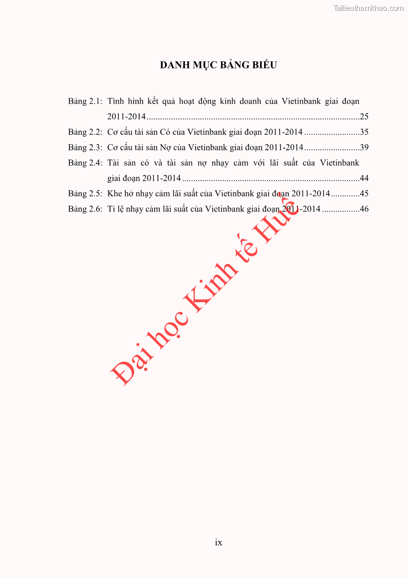 Khóa luận tốt nghiệp Ứng dụng mô hình tái định giá để đo lường rủi ro lãi suất tại Ngân hàng TMCP Công thương Việt Nam - Vietinbank - 1 Trang 9