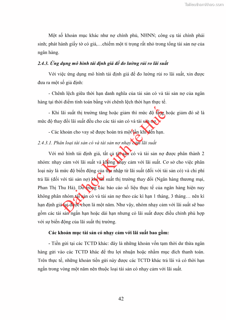 Khóa luận tốt nghiệp Ứng dụng mô hình tái định giá để đo lường rủi ro lãi suất tại Ngân hàng TMCP Công thương Việt Nam - Vietinbank - 5 Trang 52