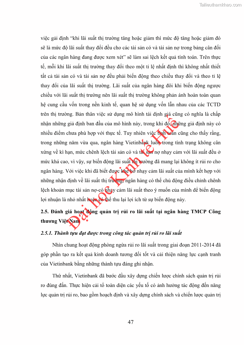 Khóa luận tốt nghiệp Ứng dụng mô hình tái định giá để đo lường rủi ro lãi suất tại Ngân hàng TMCP Công thương Việt Nam - Vietinbank - 5 Trang 57