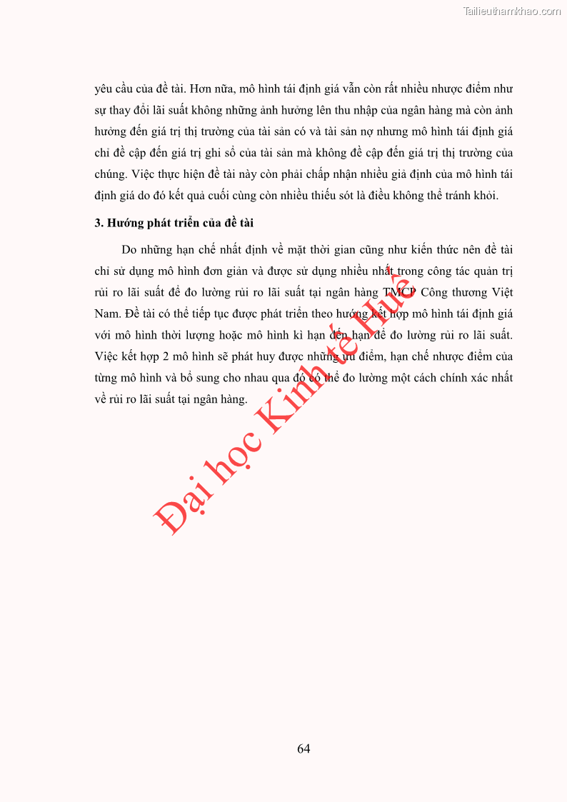 Khóa luận tốt nghiệp Ứng dụng mô hình tái định giá để đo lường rủi ro lãi suất tại Ngân hàng TMCP Công thương Việt Nam - Vietinbank - 7 Trang 74