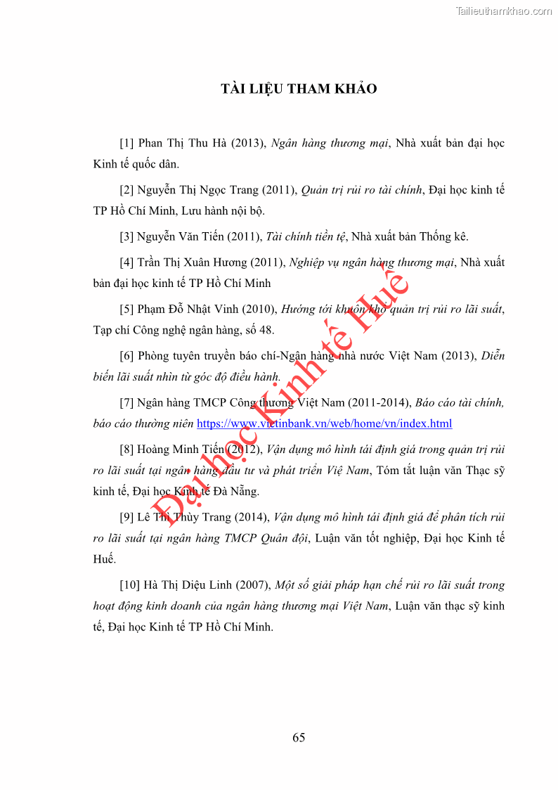 Khóa luận tốt nghiệp Ứng dụng mô hình tái định giá để đo lường rủi ro lãi suất tại Ngân hàng TMCP Công thương Việt Nam - Vietinbank - 7 Trang 75