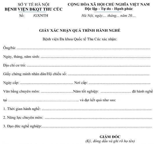 Hình 2 2 Mẫu giấy xác nhận quá trình hành nghề Nguồn Phòng Tổ chức nhân sự 1