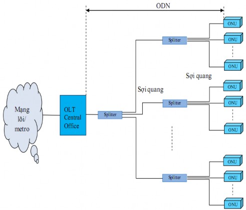 Hình 2 1 Mô hình chung của mạng quang thụ động PON Từ mô hình chung ở trên 1