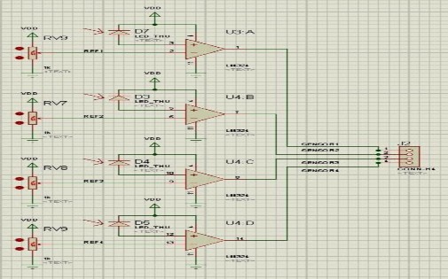Hình 3 4 Sơ đồ mạch led thu với bộ so sánh tương đương Mạch gồm 4 bộ so 1