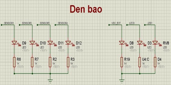 Hình 3 7 Sơ đồ mạch dèn báo hiệu Các đèn D9 D10 D11 D12 hiển thị 4 mức cảm 4