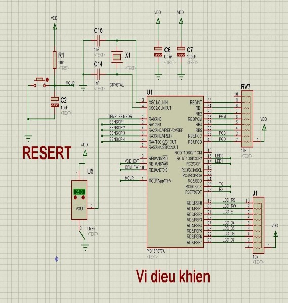 Hình 3 8 Sơ đồ mạch vi điều khiển PIC16F877A Khi nhận được tín hiệu cảm 5
