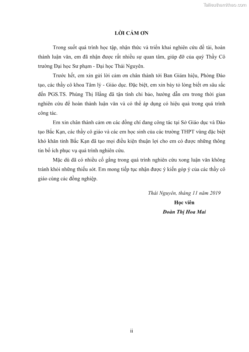 Luận văn thạc sĩ khoa học giáo dục Tổ chức bồi dưỡng kỹ năng tư vấn học đường cho giáo viên trung học phổ thông vùng đặc biệt khó khăn, tỉnh Bắc Kạn - 1 Trang 4