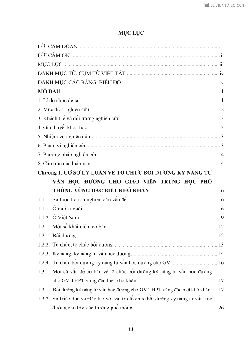 Luận văn thạc sĩ khoa học giáo dục Tổ chức bồi dưỡng kỹ năng tư vấn học đường cho giáo viên trung học phổ thông vùng đặc biệt khó khăn, tỉnh Bắc Kạn - 1 Trang 5