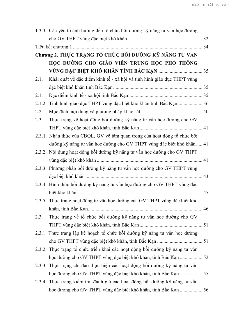 Luận văn thạc sĩ khoa học giáo dục Tổ chức bồi dưỡng kỹ năng tư vấn học đường cho giáo viên trung học phổ thông vùng đặc biệt khó khăn, tỉnh Bắc Kạn - 1 Trang 6