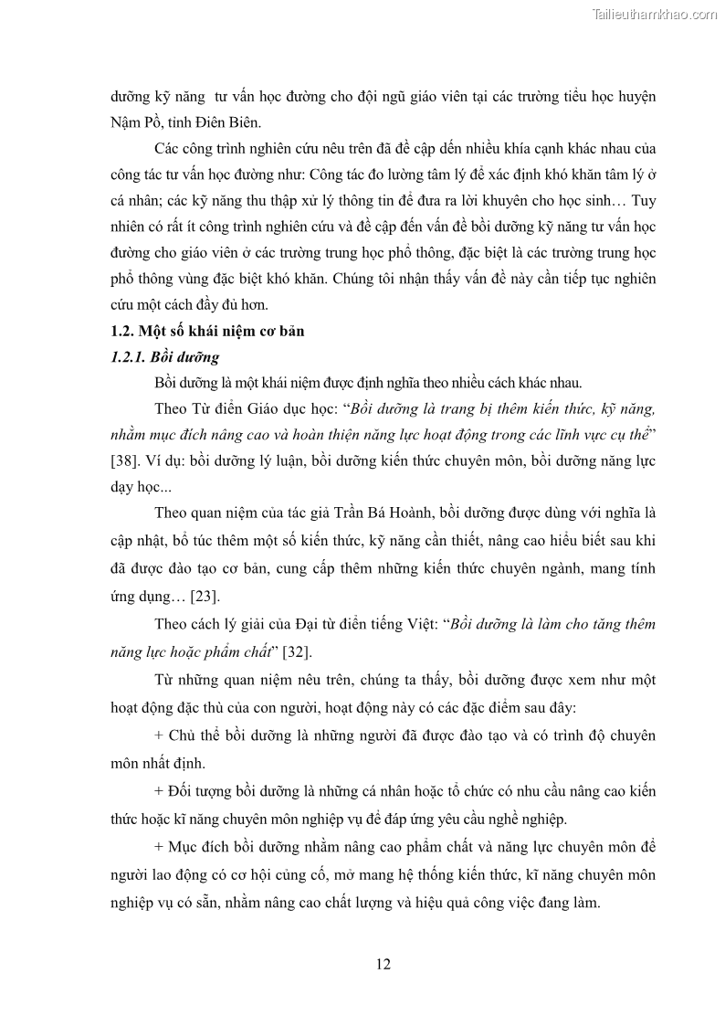 Luận văn thạc sĩ khoa học giáo dục Tổ chức bồi dưỡng kỹ năng tư vấn học đường cho giáo viên trung học phổ thông vùng đặc biệt khó khăn, tỉnh Bắc Kạn - 2 Trang 22