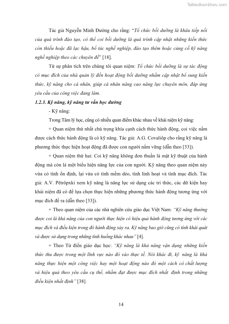 Luận văn thạc sĩ khoa học giáo dục Tổ chức bồi dưỡng kỹ năng tư vấn học đường cho giáo viên trung học phổ thông vùng đặc biệt khó khăn, tỉnh Bắc Kạn - 2 Trang 24