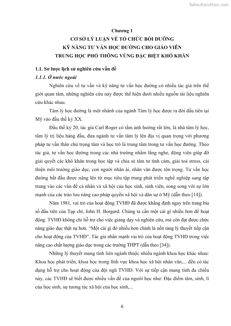 Luận văn thạc sĩ khoa học giáo dục Tổ chức bồi dưỡng kỹ năng tư vấn học đường cho giáo viên trung học phổ thông vùng đặc biệt khó khăn, tỉnh Bắc Kạn - 2 Trang 16