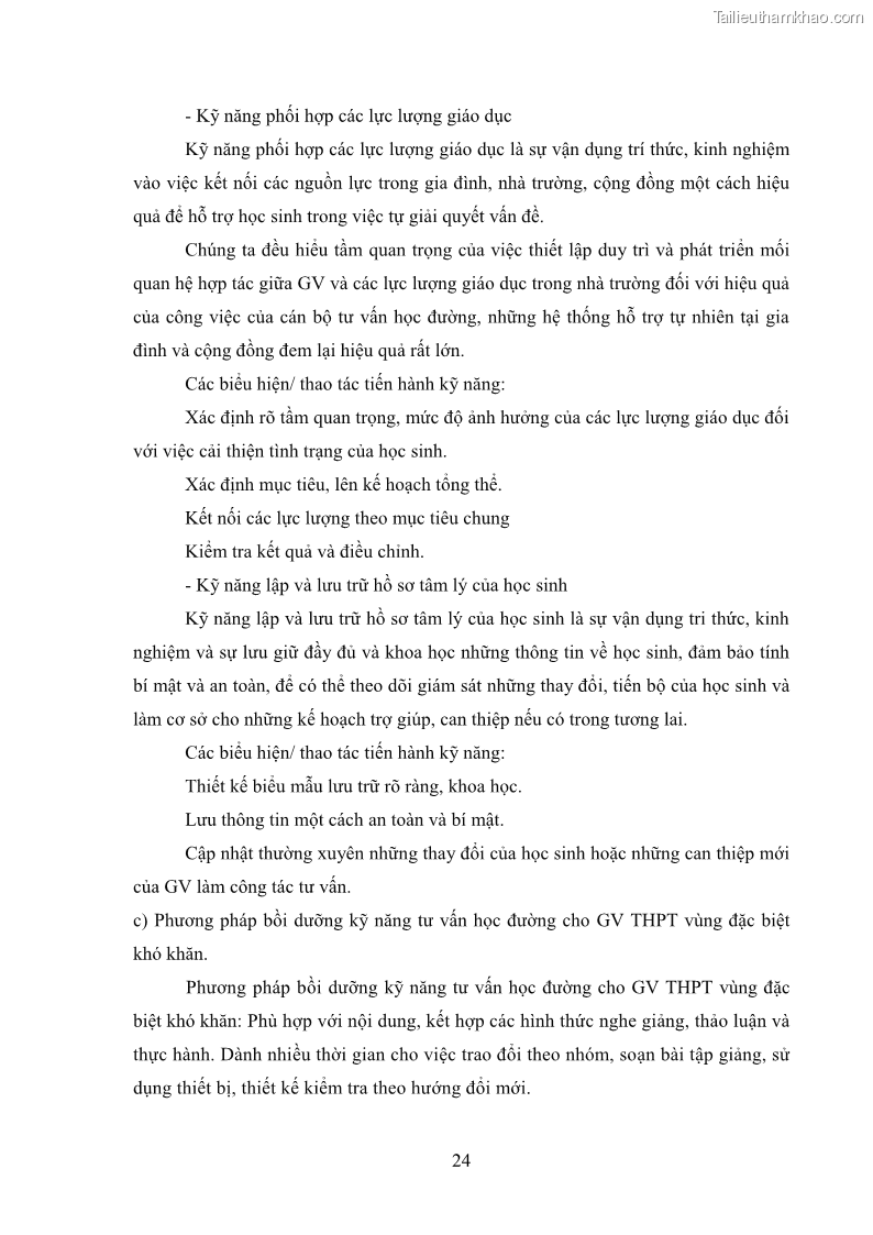 Luận văn thạc sĩ khoa học giáo dục Tổ chức bồi dưỡng kỹ năng tư vấn học đường cho giáo viên trung học phổ thông vùng đặc biệt khó khăn, tỉnh Bắc Kạn - 3 Trang 34