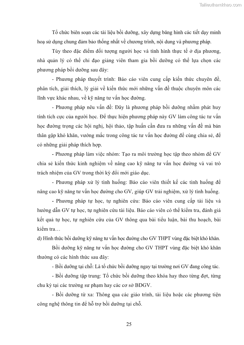 Luận văn thạc sĩ khoa học giáo dục Tổ chức bồi dưỡng kỹ năng tư vấn học đường cho giáo viên trung học phổ thông vùng đặc biệt khó khăn, tỉnh Bắc Kạn - 3 Trang 35